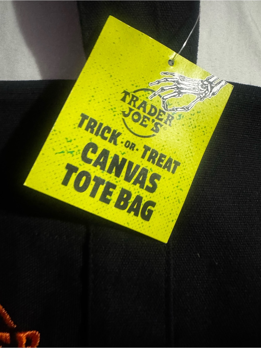 Trader Joe’s Black Canvas Mini Tote Bag with Orange Logo - Picture 3 of 3